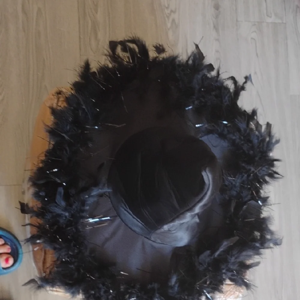 Black Witch Hat with Feather Trim